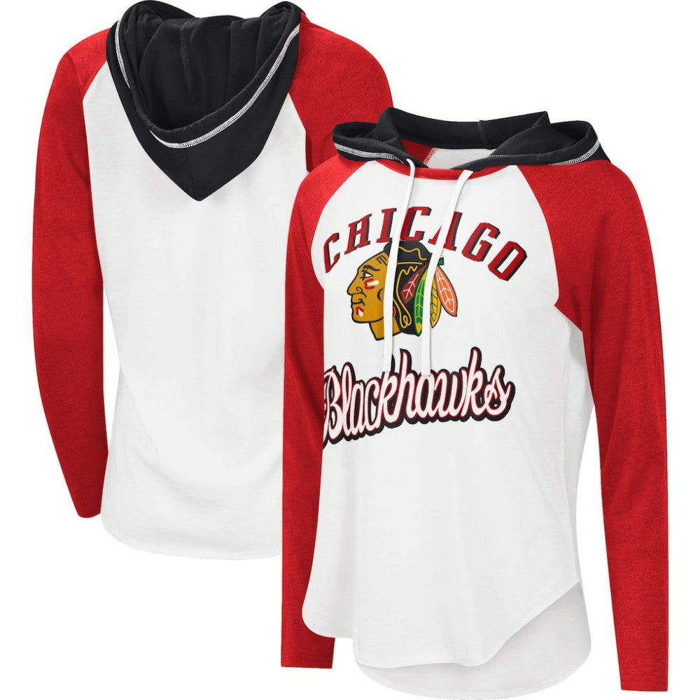 NHL White/Heather Red Chicago Blackhawks G-III 4Her by Carl Banks Women's MVP Raglan Lightweight Hooded T-Shirt
