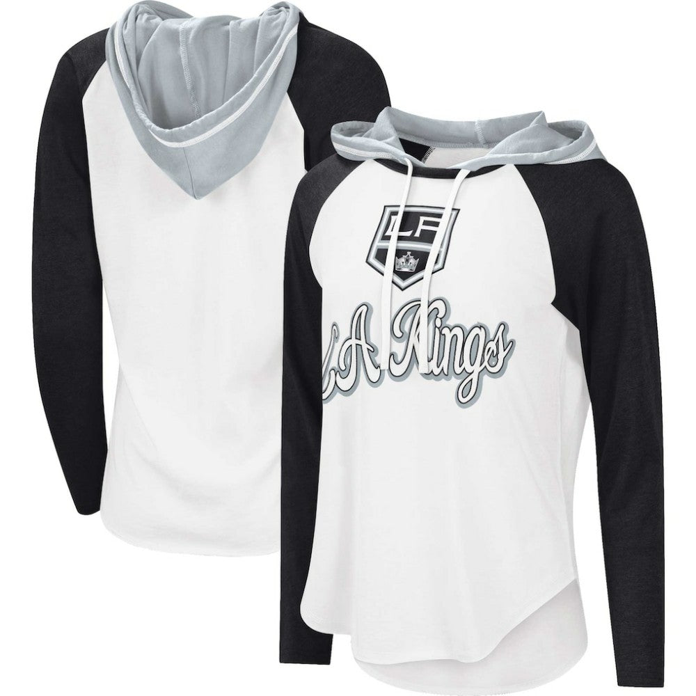 NHL White/Black Los Angeles Kings G-III 4Her by Carl Banks Women's MVP Raglan Lightweight Hooded T-Shirt