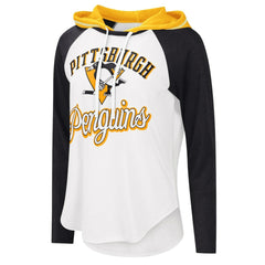 NHL White/Heather Black Pittsburgh Penguins G-III 4Her by Carl Banks Women's MVP Raglan Lightweight Hooded T-Shirt