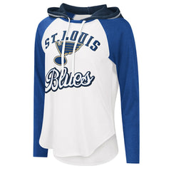NHL White/Blue St. Louis Blues G-III 4Her by Carl Banks Women's MVP Raglan Lightweight Hooded T-Shirt