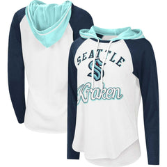 NHL White/Navy Seattle Kraken G-III 4Her by Carl Banks Women's MVP Raglan Lightweight Hooded T-Shirt