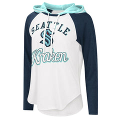 NHL White/Navy Seattle Kraken G-III 4Her by Carl Banks Women's MVP Raglan Lightweight Hooded T-Shirt
