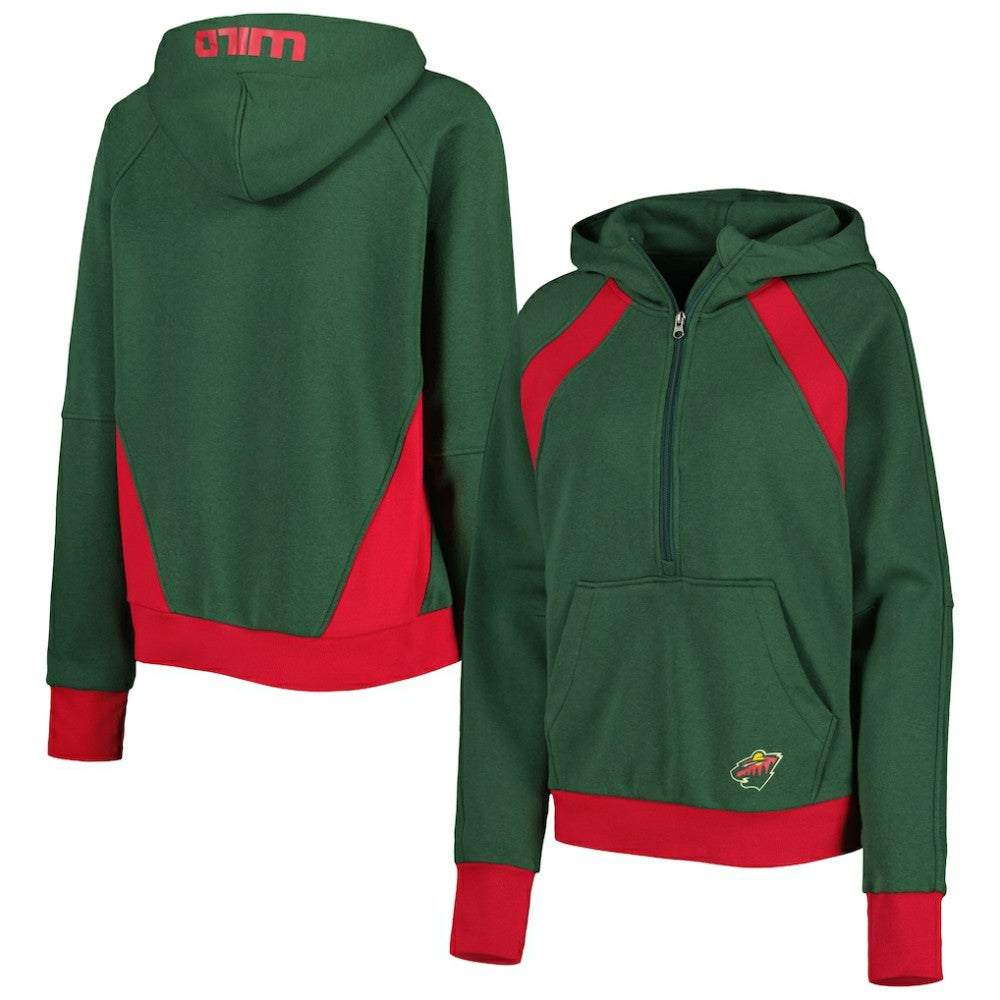 NHL Green Minnesota Wild Starter Women's Wishbone Half-Zip Hoodie