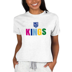 NHL Oatmeal Los Angeles Kings Concepts Sport Women's Tri-Blend Mainstream Terry Short Sleeve Sweatshirt Top