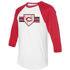 MLB Cincinnati Reds Tiny Turnip Women's Base Stripe 3/4-Sleeve Raglan T-Shirt