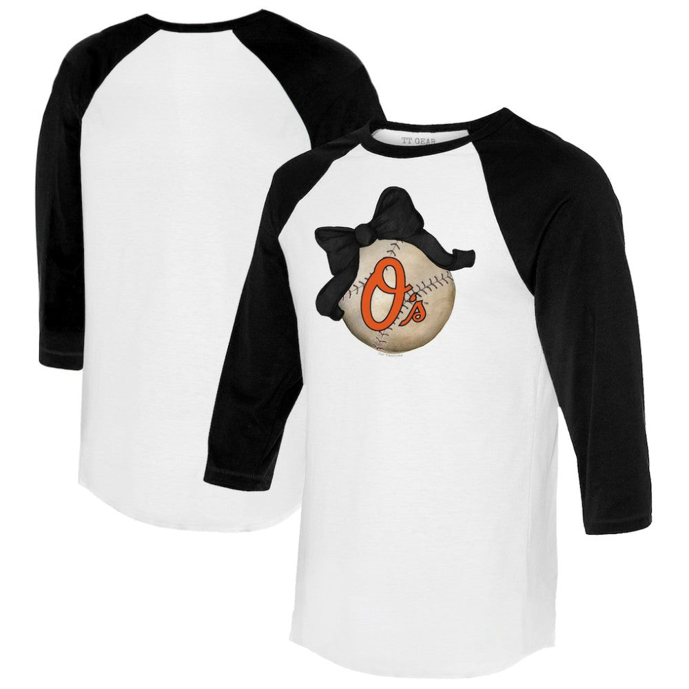 MLB Baltimore Orioles Tiny Turnip Women's Baseball Bow 3/4-Sleeve Raglan T-Shirt
