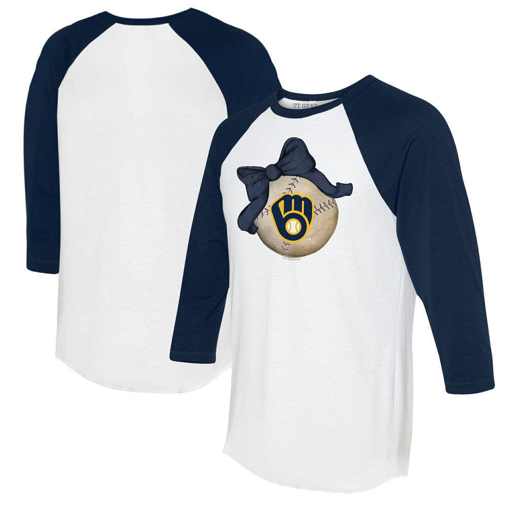MLB Milwaukee Brewers Tiny Turnip Women's Baseball Bow 3/4-Sleeve Raglan T-Shirt