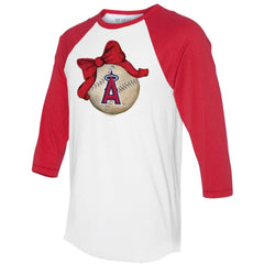 MLB Los Angeles Angels Tiny Turnip Women's Baseball Bow 3/4-Sleeve Raglan T-Shirt