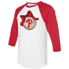 MLB Philadelphia Phillies Tiny Turnip Women's Baseball Bow 3/4-Sleeve Raglan T-Shirt