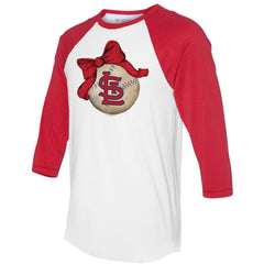 MLB St. Louis Cardinals Tiny Turnip Women's Baseball Bow 3/4-Sleeve Raglan T-Shirt