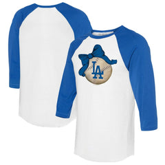 MLB Los Angeles Dodgers Tiny Turnip Women's Baseball Bow 3/4-Sleeve Raglan T-Shirt