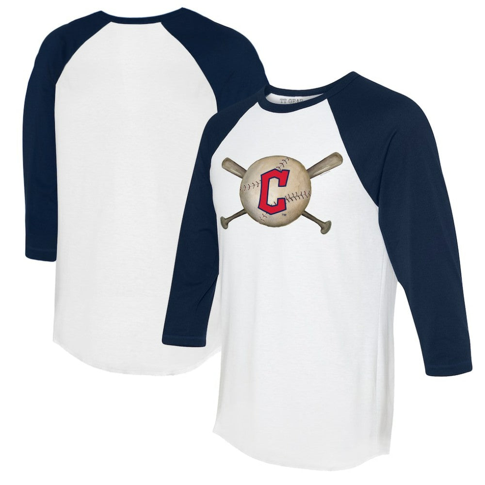MLB Cleveland Guardians Tiny Turnip Women's Baseball Cross Bats 3/4-Sleeve Raglan T-Shirt