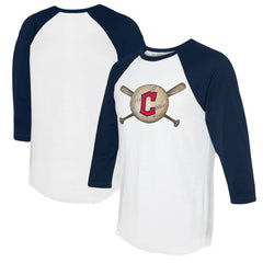 MLB Cleveland Guardians Tiny Turnip Women's Baseball Cross Bats 3/4-Sleeve Raglan T-Shirt