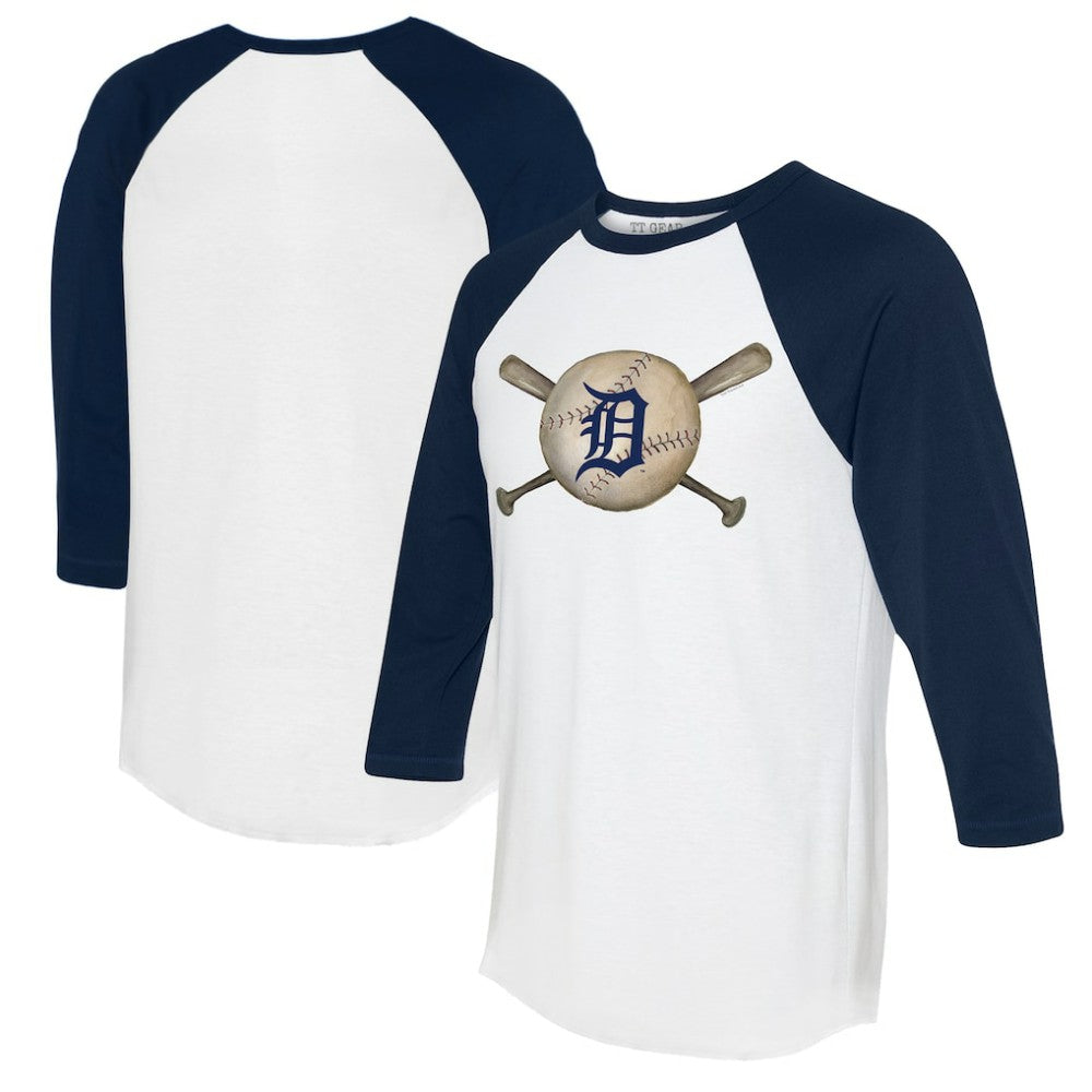 MLB Detroit Tigers Tiny Turnip Women's Baseball Cross Bats 3/4-Sleeve Raglan T-Shirt