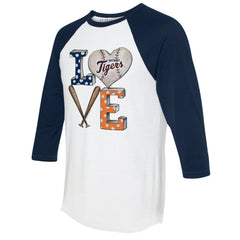MLB Detroit Tigers Tiny Turnip Women's Baseball Love Raglan 3/4-Sleeve T-Shirt