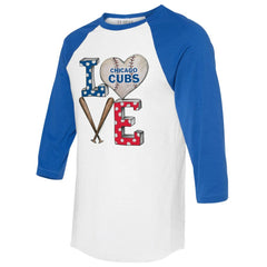 MLB Chicago Cubs Tiny Turnip Women's Baseball Love Raglan 3/4-Sleeve T-Shirt