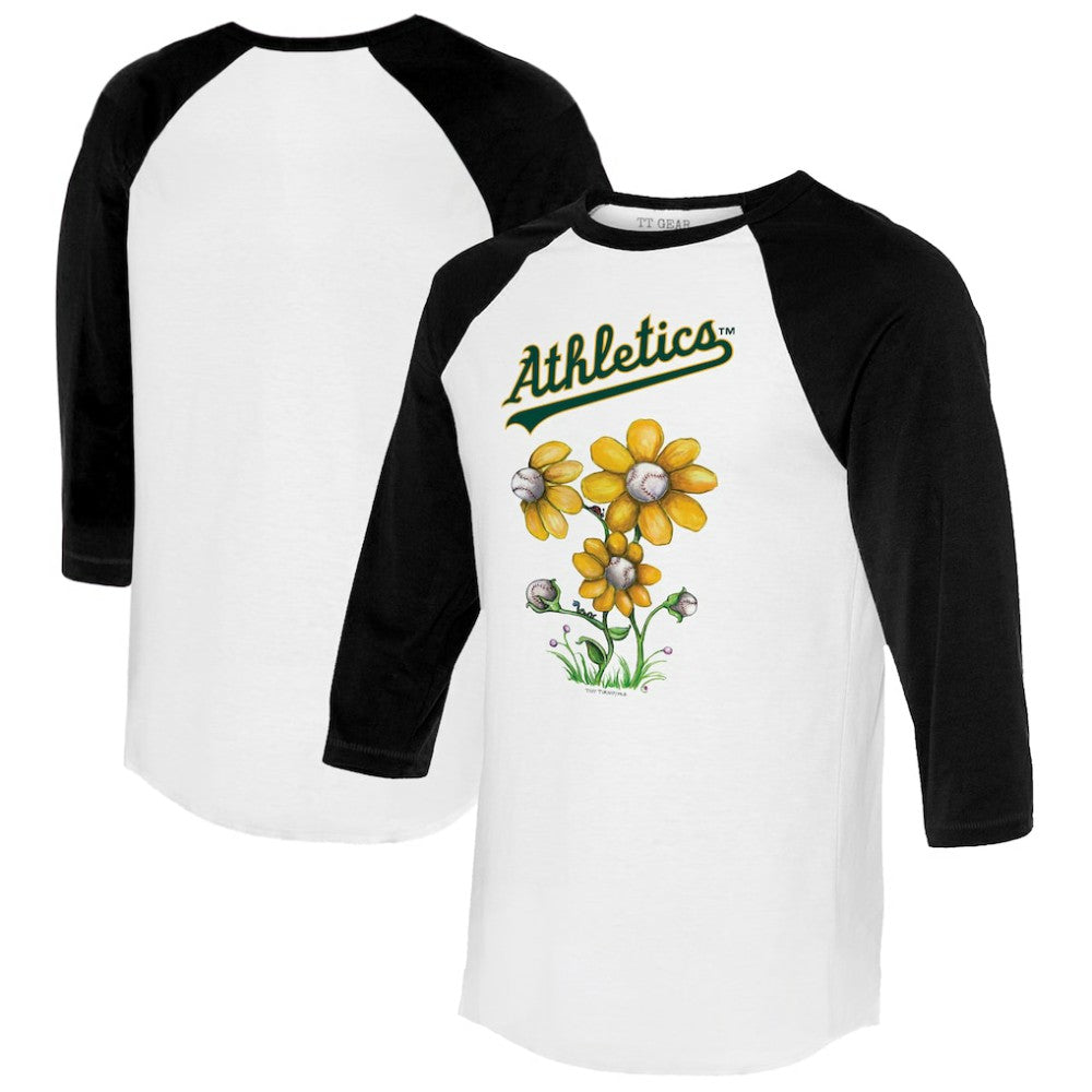 MLB Athletics Tiny Turnip Women's Blooming Baseballs 3/4-Sleeve Raglan T-Shirt