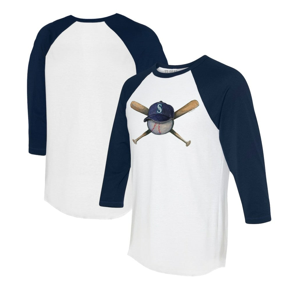 MLB Seattle Mariners Tiny Turnip Women's Hat Crossbats 3/4-Sleeve Raglan T-Shirt