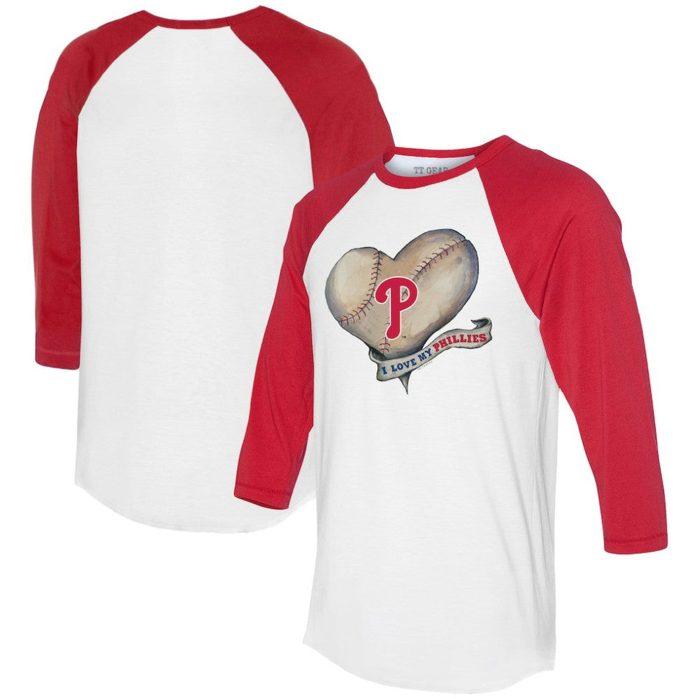 MLB Philadelphia Phillies Tiny Turnip Women's Heart Banner 3/4-Sleeve Raglan T-Shirt