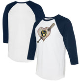 MLB Milwaukee Brewers Tiny Turnip Women's Heart Bat 3/4-Sleeve Raglan T-Shirt