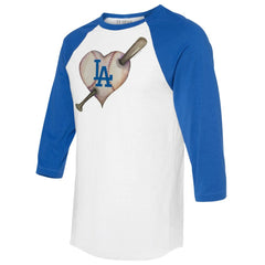 MLB Los Angeles Dodgers Tiny Turnip Women's Heart Bat 3/4-Sleeve Raglan T-Shirt
