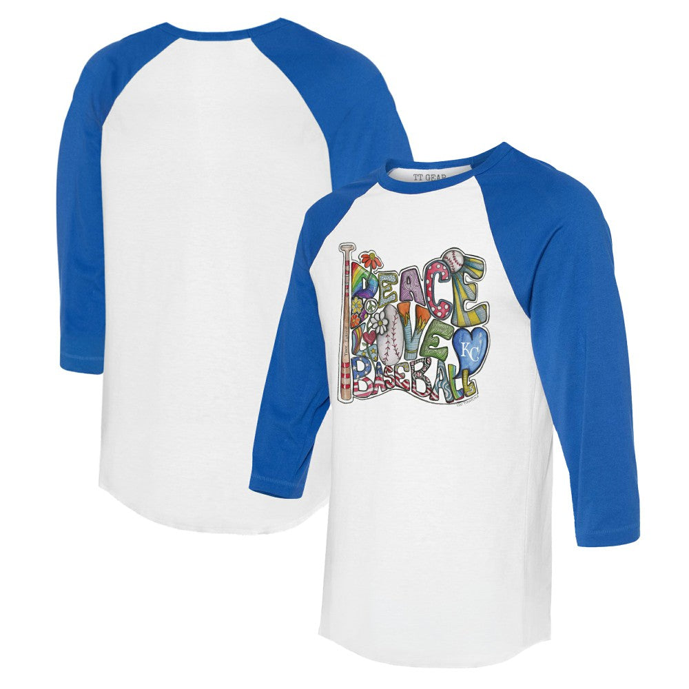 MLB Kansas City Royals Tiny Turnip Women's Peace Love Baseball 3/4-Sleeve Raglan T-Shirt