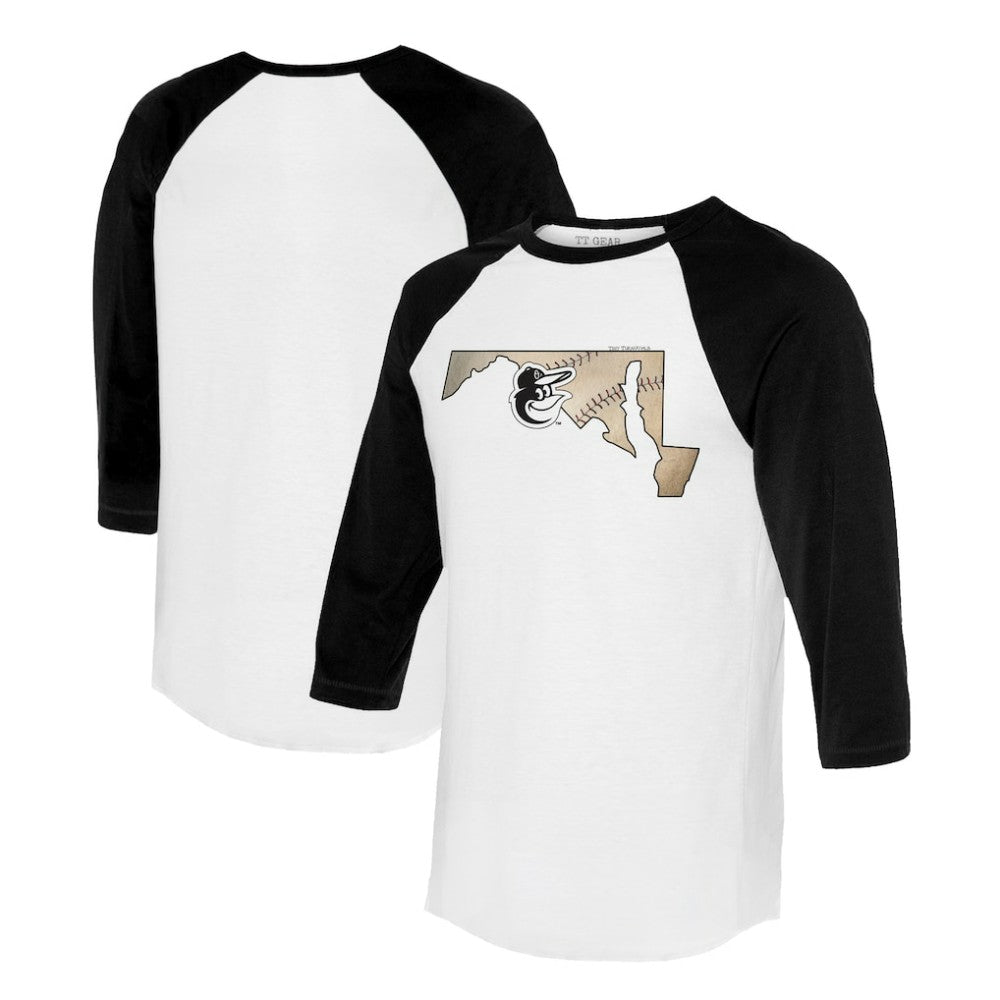 MLB Baltimore Orioles Tiny Turnip Unisex State Outline 3/4-Sleeve Raglan T-Shirt