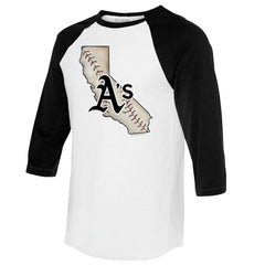 MLB Athletics Tiny Turnip Unisex State Outline 3/4-Sleeve Raglan T-Shirt