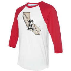 MLB Los Angeles Angels Tiny Turnip Unisex State Outline 3/4-Sleeve Raglan T-Shirt