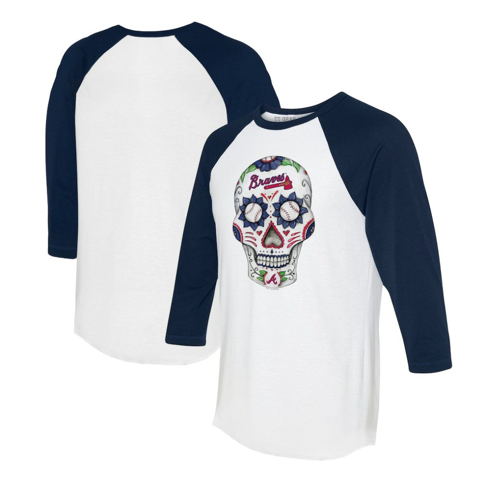 MLB Atlanta Braves Tiny Turnip Unisex Sugar Skull 3/4-Sleeve Raglan T-Shirt