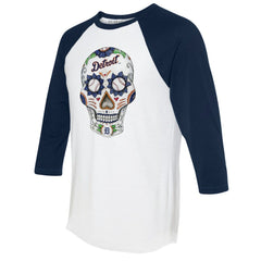 MLB Detroit Tigers Tiny Turnip Unisex Sugar Skull 3/4-Sleeve Raglan T-Shirt