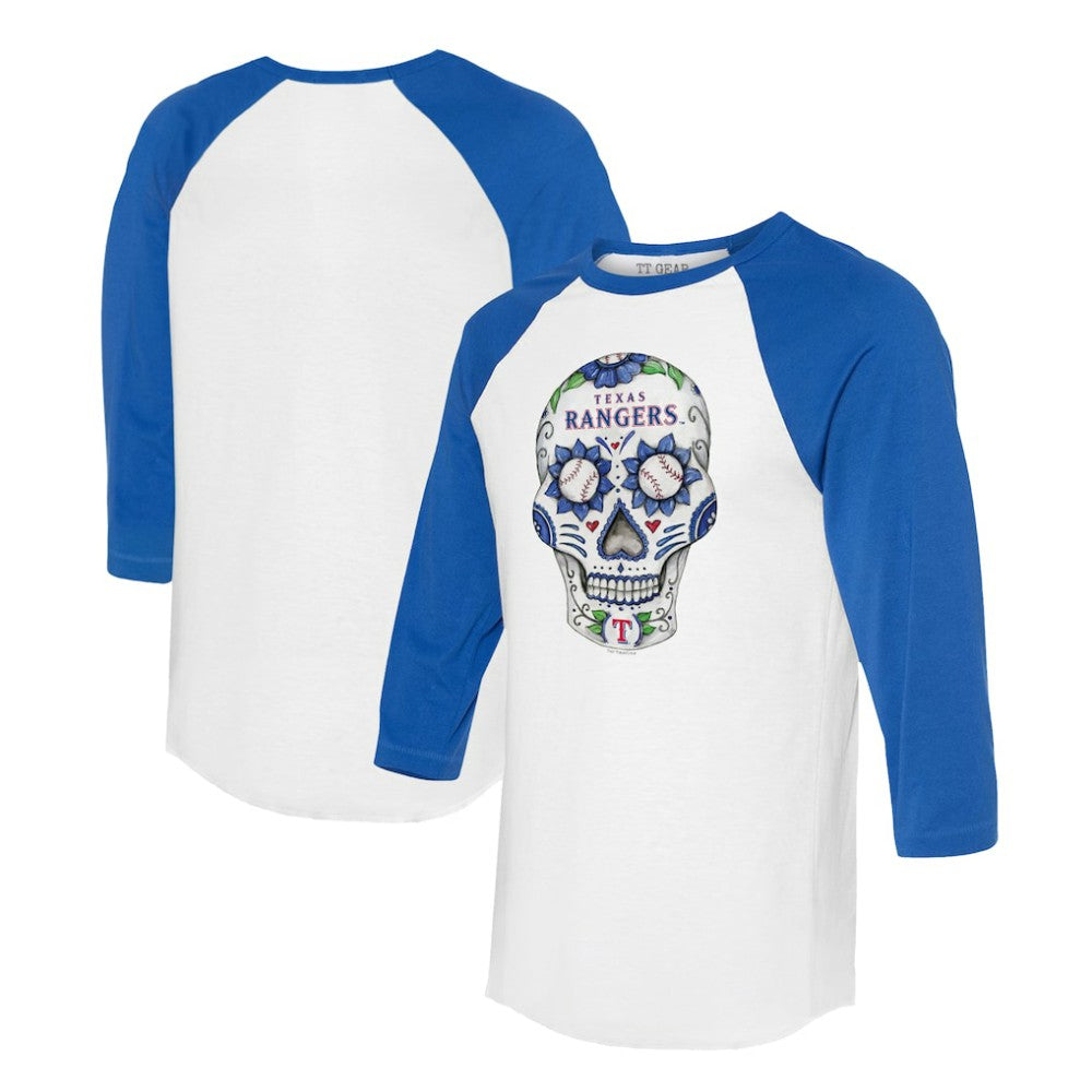 MLB Texas Rangers Tiny Turnip Unisex Sugar Skull 3/4-Sleeve Raglan T-Shirt