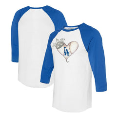 MLB Los Angeles Dodgers Tiny Turnip Unisex Tiara Heart 3/4-Sleeve Raglan T-Shirt