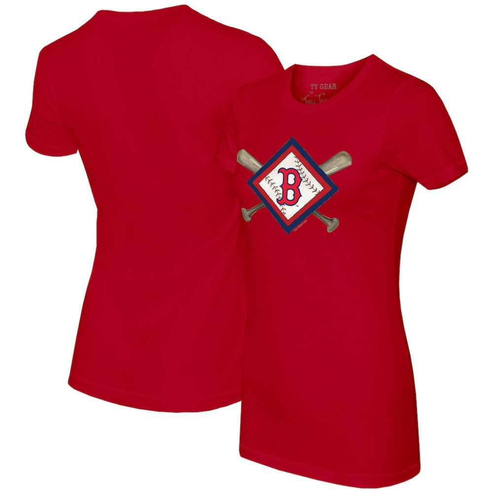 MLB Boston Red Sox Tiny Turnip Women's Diamond Cross Bats T-Shirt