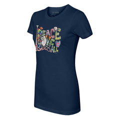 MLB Cleveland Guardians Tiny Turnip Women's Peace Love Baseball Fitted T-Shirt