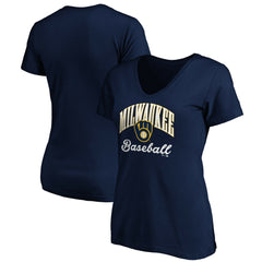 MLB Milwaukee Brewers Women's Core Victory Script V-Neck T-Shirt