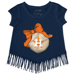 MLB Houston Astros Tiny Turnip Girls Youth Baseball Bow Fringe T-Shirt