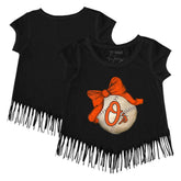 MLB Baltimore Orioles Tiny Turnip Girls Youth Baseball Bow Fringe T-Shirt