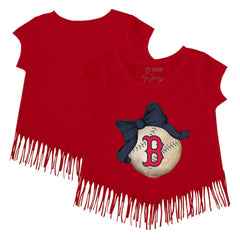 MLB Boston Red Sox Tiny Turnip Girls Youth Baseball Bow Fringe T-Shirt