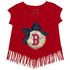 MLB Boston Red Sox Tiny Turnip Girls Youth Baseball Bow Fringe T-Shirt