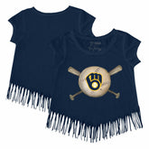 MLB Milwaukee Brewers Tiny Turnip Girls Youth Baseball Cross Bats Fringe T-Shirt