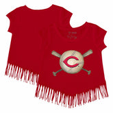 MLB Cincinnati Reds Tiny Turnip Girls Youth Baseball Cross Bats Fringe T-Shirt