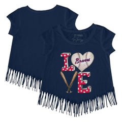 MLB Atlanta Braves Tiny Turnip Girls Youth Baseball Love Fringe T-Shirt