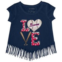 MLB Atlanta Braves Tiny Turnip Girls Youth Baseball Love Fringe T-Shirt