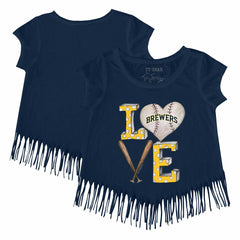 MLB Milwaukee Brewers Tiny Turnip Girls Youth Baseball Love Fringe T-Shirt