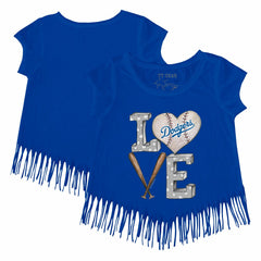 MLB Los Angeles Dodgers Tiny Turnip Girls Youth Baseball Love Fringe T-Shirt
