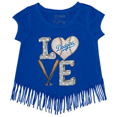MLB Los Angeles Dodgers Tiny Turnip Girls Youth Baseball Love Fringe T-Shirt