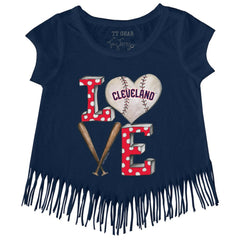 MLB Cleveland Guardians Tiny Turnip Girls Youth Baseball Love Fringe T-Shirt