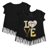 MLB Pittsburgh Pirates Tiny Turnip Girls Youth Baseball Love Fringe T-Shirt