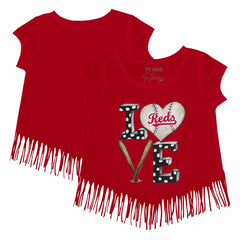 MLB Cincinnati Reds Tiny Turnip Girls Youth Baseball Love Fringe T-Shirt